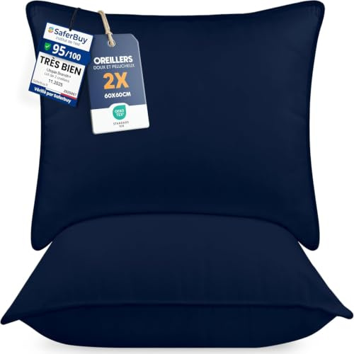 Utopia Bedding Kuddar 60x60, 2 pack, sovkuddar i mikrofiber | Sovkuddar och prydnadskuddar, soffkuddar, mikrofiberöverdrag, dubbelsydda sömmar, Marinblått