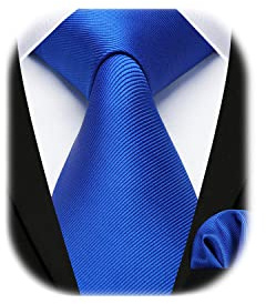 Enlision Corbata Azul Real Corbatas de Hombre Elegantes Conjunto Corbata y Pañuelo a Juego Cuadrado de Bolsillo Azul de Color Liso para Hombres