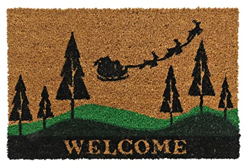TIENDA EURASIA - Felpudo de Coco con Decoracion Navideña, Tamaño 60 x 40 cm, Base Antideslizante (Trineo)