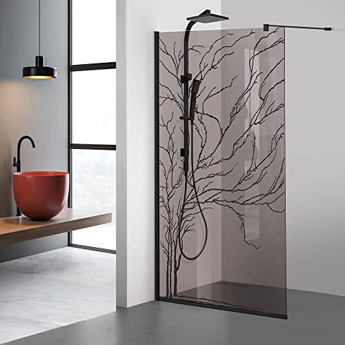 Aqua Roy Schwarz, Modellbaum Schwarz, Größe 70 cm ab 70/80/90/100/110/120, Walk in Duschwand 8mm Bronze Glas, mit NANO-beschichtetem sandgestrahltem Muster (70x195cm)
