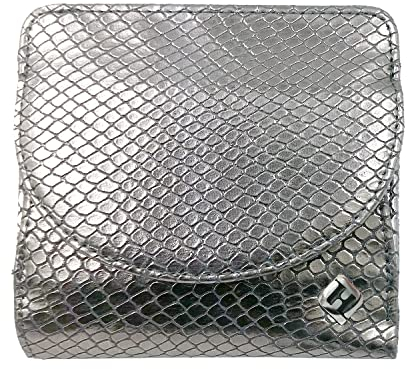 Portmonee Damen klein, Reise Geldbörse, viele Fächer, Schlangen-Look silber, RFID Blocker, Münzfach | Wiener Schachtel, Flacher Geldbeutel, Damengeldbörse Damenportemonnaie Damengeldbeutel Slim Wallet