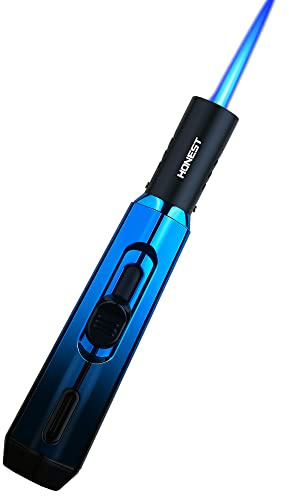 PROMISE Accendino a fiamma a getto singolo, accendino antivento, accendino a gas ricaricabile al butano, fiamma lunga per campeggio, candele, stufa, cottura, aromaterapia(Blu)