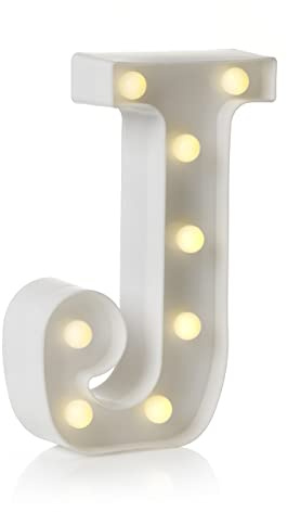 Auraglow LED Alphabet Buchstaben & Zahlen Licht Zeichen Dekorationen, Lampe für Zuhause Geburtstag Party Event, Nachtlichter, batteriebetriebene Buchstaben und Zahlen mit Vier-Stunden-Timer (J)