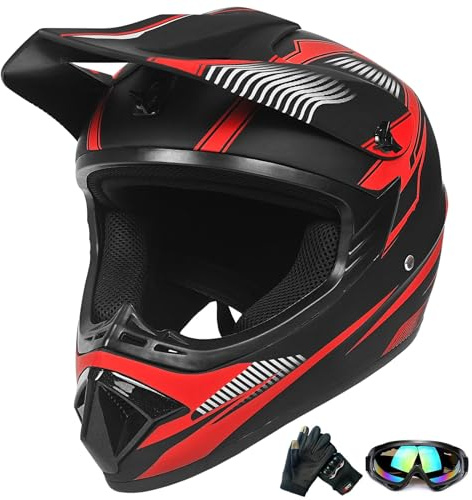 Jugend-Offroad-Motocrosshelme,Fahrradhelme für Jungen und Mädchen,Personalisierter Motorradhelme,CE Standards (Rot, M)