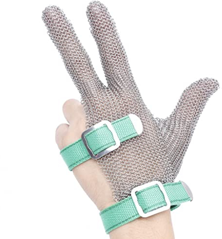 Samnuerly Schnittschutzhandschuhe, Metallschnittfeste Handschuhe, 3-Finger-Schutzhandschuhe, Küche, Restaurant, Schlachthof, Sicherheitsarbeitshandschuhe, verstellbar (Größe: 1 Stück/XXL)