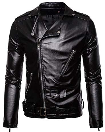 Motorcycle Jackets Men's Leather Jacket Men's Biker Style Hero Classic Biker Jacket Transition Jacket Vintage Faux Leather Jacket with Belt Rocker Jacket Lapels Rocker Punk Motorcycle Jacket Winter