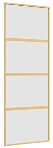 vidaXL Schiebetür, Glasschiebetür mit Metallrahmen, Schlank Glastür Tür mit Zubehör, Innentür Zimmertür, Golden 76x205 cm Matt ESG-Glas Aluminium