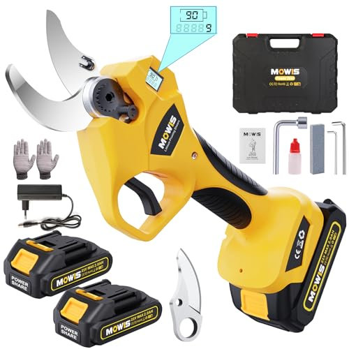 Elektrische Gartenschere, MOWIS Professionelle Astschere Elektro mit bürstenlosem Motor, 30mm Schnittdurchmesser, 2 x 2Ah Akkus für Beschneiden Gartenarbeit Obstbaum Weinberg