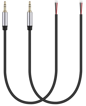 sovunis 2-Pack Replacement 3.5mm Male Plug to Bare Wire Open End TRS 3 Pole Stereo 1/8 3.5mm Plug Jack Connector Audio Cable for Headphone Headset Earphone Cable Repair