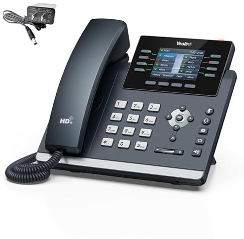 Yealink SIP-T44W-PSU – 1301213 - WI-Fi IP Phone - Power Adapter Included -12 VoIP Accounts. 2.8-Inch Color Display. Dual-Port Gigabit Ethernet, PoE