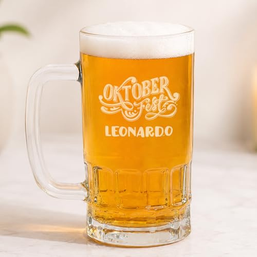 Wanapix | Boccale Birra Personalizzato con Nome y Testo | Vetro Trasparente Inciso | 500 ml | Bicchieri da Birra Particolare | Oktoberfest
