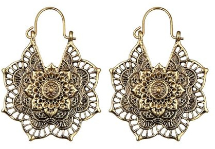 Böhmische Tropfen Ohrringe - Boho Mandala Blume Ohrringe mit Großen Filigranen Reifen - Schmuck für Frauen und Mädchen