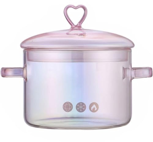 Glass Pot with Lid Microwavable Transparent Simmer Thickened Heat Resistant for Electric Stove, Soup and Drinks