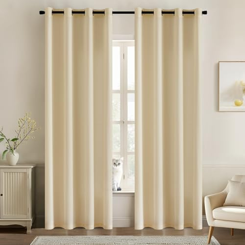 MIULEE Voile Gardinen mit ösen Vorhänge Halbtransparent Stores Vorhang Transparente ösenschal Wohnzimmer Schlaufenschal 2er Set 140x145cm Beige