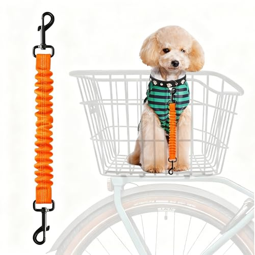 MATTISAM Ceinture de sécurité pour panier de vélo, ceinture de sécurité rétractable pour chien, harnais de sécurité élastique pour chat, extension de laisse pour chien, absorption des chocs (orange)