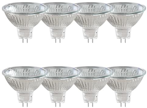 Pack of 8 Halogen Leuchtmittel GU5.3 12v 20w, Halogen MR16 Warm White 2800k, Halogen Spot Glühbirnen 2 Pin Dimmbar, Leuchtmittel MR16 GU5.3 Halogen Für Halogenstrahler Einbau Schienenbeleuchtung