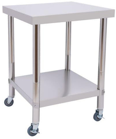 Dettchan Silber Edelstahl Arbeitstisch, Edelstahltisch mit 4 Universalrädern Rollen, Küchentisch mit höhenverstellbarer Ablage 60 * 60 * 85cm Küche Lebensmittel Zubereitungstisch