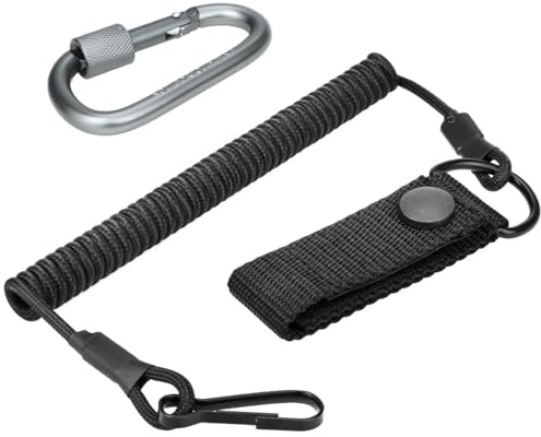 BESPOTCL Tactical Lanyard Paracord, Elastische Spiralkabel mit 2 Karabiner, RSG Halterung Polizei Ausrüstung, Schlüsselband Schwarz für Rettungsschere Taschenlampe Pfefferspray Outdoor