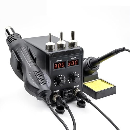 ZYT-DHRUCB Stazione di Saldatura 2 in 1 Kit Saldatore 60 W Pistola Termica 700 W Display Digitale Temperatura Auto Sleep Stazione di rilavorazione ad Aria Calda SMD