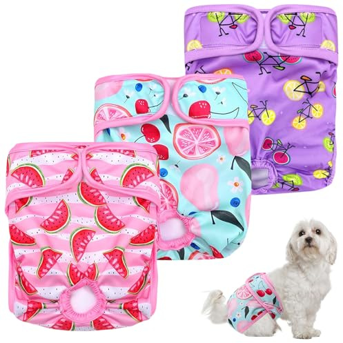 WenYa 3 Pack Female Pet Dog Cat Nappies, Reusable Super Absorbent Dog Nappies, Washable and Adjustable Comfortable Physiological Sanitary Wraps Panties for Small Medium Large Incontinence Dogs Cats