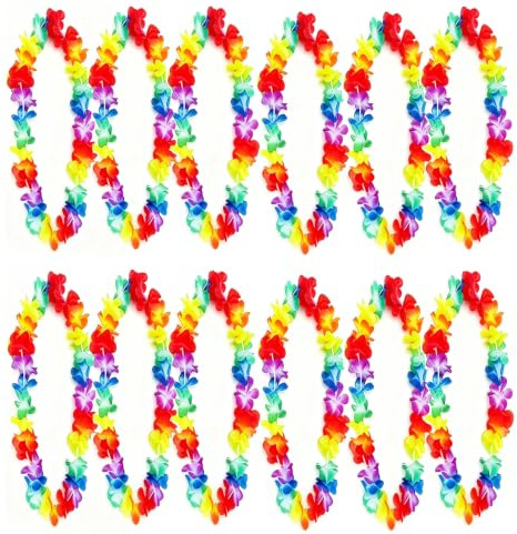 12 Pcs Hawaiian Garland, Hawaiian Fancy Dress Hawaiian Flower Necklaces Lei Luau Hawaiian Garlands Tropical Party Decorations Beach Theme Luau Party Accessories for Adults,Summer Festivals