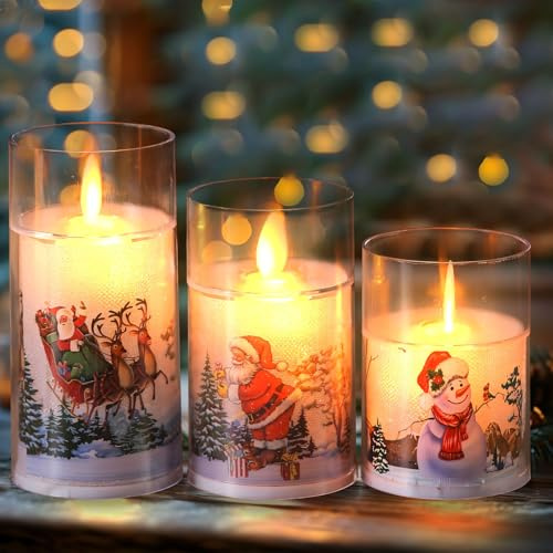 GZWY Weihnachtsdeko Innen LED Kerzen aus Kunststoff, 3 Stück Flammenlose Weihnachtskerzen Weihnachtsmann Schneemann Deko Kerzen, LED Weihnachtsbeleuchtung Kerzen für Weihnachten Deko Tischdeko (A)