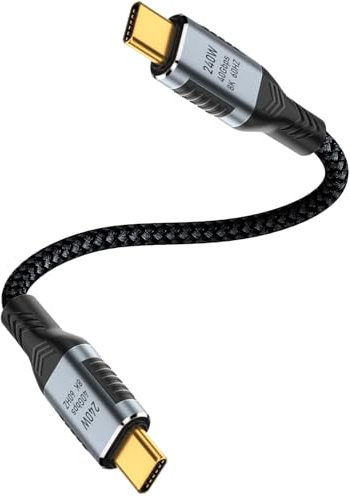 HTGuoji USB 4-Kabel, Nylon USB Typ C Stecker auf Stecker Kabel Unterstützung 8K Display 40Gbps Datenübertragung 240W Ladekabel, 8K@60Hz HDR kompatibel mit Thunderbolt 4 und USB-C (20 cm)