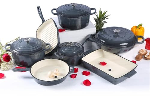 HJZSZX Set di pentole e casseruole in ghisa smaltata, grigio, 11 pezzi