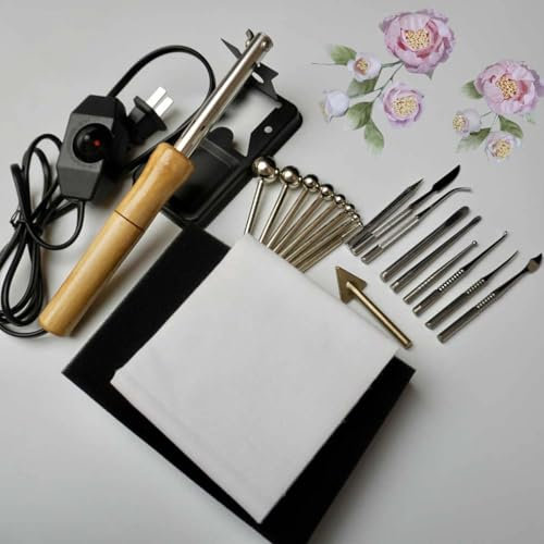 Yiustldd 220V Fabric Flower Maker Set, Electric Soldering Iron with Adjustable Temperature, 18 Soldering Iron Tips for Making Petal Modeling Tools