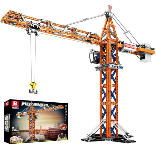 Reobrix Crane Building Blocks Set, RC Tower Crane Construction Vehicle Model Kits with Dual Motors, 1176 PCS City Crane Toy for Adults, Gift for Men and Construction Machinery Lovers 22013