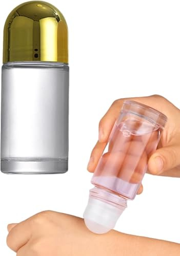 Opemg 50ml Glass Essential Oil Roller Bottles,Empty Roller Bottles with Plastic Ball,Leak-Proof Roller Ball with Lid For Essential Oils Perfume Cosmetics, Refillable Containers (Gold Lid)