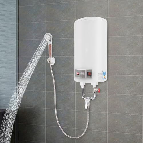 ERnonde - 35L Boiler, Elektrischer Tank-Wassererhitzer, 2000W Vertikal Elektrospeicher Warmwasserspeicher, Digitalanzeige Wasserboiler mit Handbrause und Wasserhahn, für Küchen, Toiletten, Wohnungen