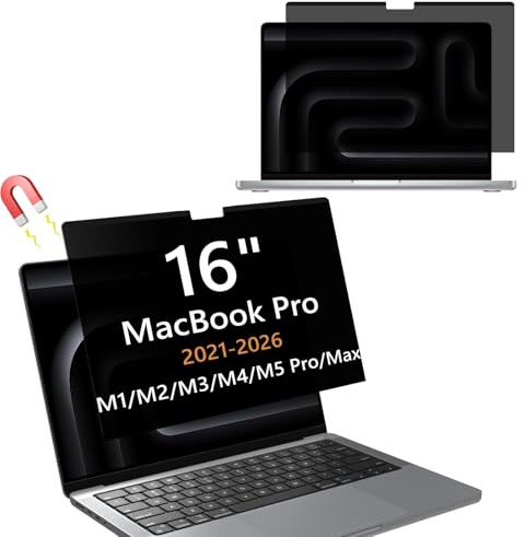 Hinnwer Magnetischer Blickschutzfilter für MacBook Pro 16 Zoll 2021-2026 (M5/M4/M3/M2/M1 Chip), Anti-Fingerabdruck, PET Displayschutz, Abnehmbarer Anti Blaulicht Blendschutz Laptop Sichtschutzfolie