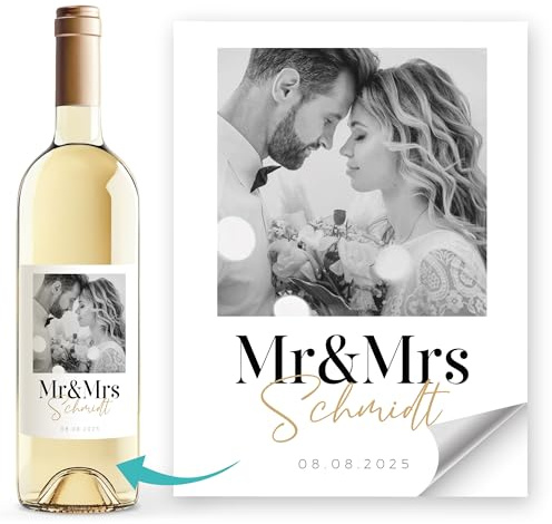 Weinetiketten personalisiert mit Foto Namen und Hochzeitsdatum Geschenk Braut Bräutigam SpecialMe® Weiss unisize
