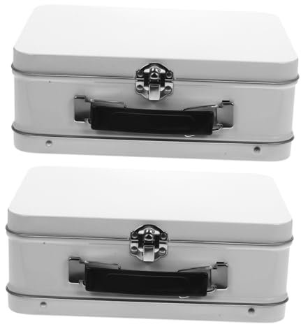 Set di 2 scatole portaoggetti vintage in latta con serratura, grande capacità, per gioielli e ricordi, elegante design bianco, per casa e viaggio