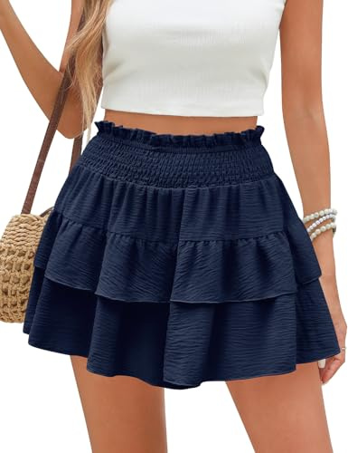 heekpek Pantalones Cortos Mujer Verano Ligeros Fluido Shorts Mujer Sueltos Cintura Alta Elástica Casual Falda Pantalon Playa Comodo Fresco Short con Forro