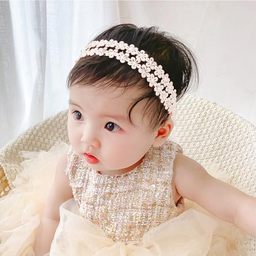 Baby Mädchen Stirnbänder Weiß Dehnbare Stirnband DoppelspitzeSpitzebowknot-Haarband Weich Baby Hairband Nylon Neugeboren Haarschmuck Babygeschenke für Neugeborene(Doppelte Perlen)