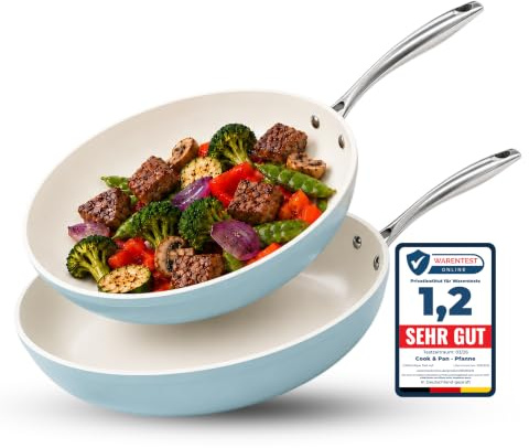 Cook&Pan Pfannenset Induktion - Keramikpfanne mit [Greenshield] Antihaftbeschichtung PFAS & Teflon-frei - Bratpfanne 24/28cm, Non Stick Pan [Spülmaschinenfest] - 2-teilig Blau
