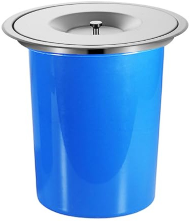 Pattumiera da Incasso con Superficie Spazzolata, pattumiera da Incasso da banco con Coperchio, pattumiera Rotonda in Acciaio Inox per Cucina, Ufficio, scrivania, Bar, Corpo barile A