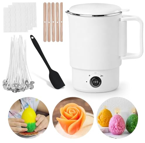 Elektrischer Wachsschmelztopf 800ml – Kerzen Selber Machen Set mit Wachsschmelzer, Kerzenwachs Schmelzofen, Wachskocher & Zubehör – Candle Making Kit zum Kerzen Gießen mit Kerzendocht, Dochthaltern