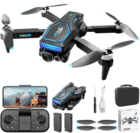 OBEST Drones con Camara 4K Adulto Principiantes, 5G WiFi FPV Plegable RC Dron con 3 Cams, Motor Sin Escobillas, Voltereta 3D, 2Batería 28Min, Un Clic Despegue/Aterrizaje, Evitación Obstáculos 360