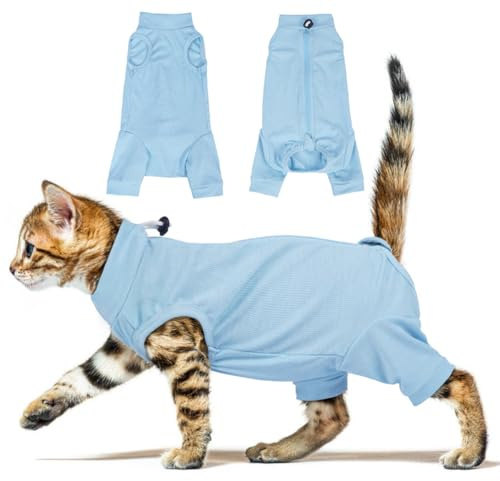 ADNIKIA Cat Recovery Suit with Hind Legs,Cat Onesie After Surgery,Blue S | Zippered,Stretchy,For Abdominal Wounds,Skin Diseases Anti-Licking/Full Body Surgical Pajamas Female/E-Collar Alternative