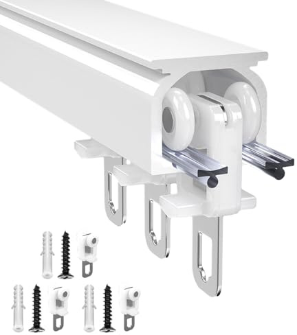 Binario per tenda da soffitto, asta singola per montaggio a parete o soffitto, resistente, per soggiorno, camera da letto, divisorio, facile installazione (bianco rotazione a 360°)