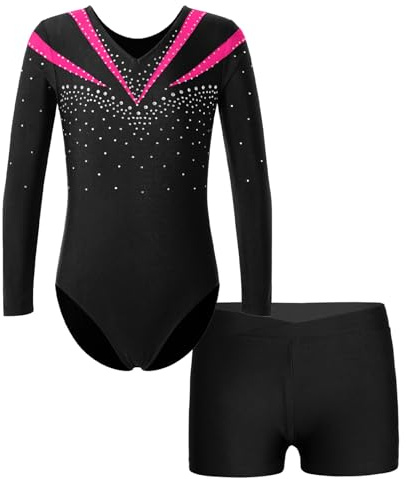 Jhaoyu Barn Flickor Långärmade Gymnastikdräkter Med Shorts Delar Konståknings Dansoutfits Set Träningsdräkter Hot Pink 9-10 år