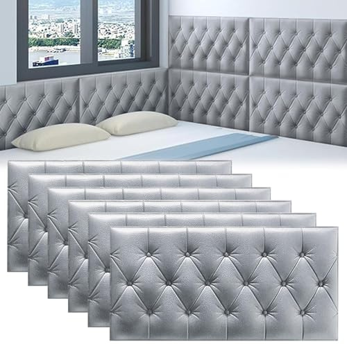 Lot de 4 panneaux acoustiques acoustiques pour tête de lit – Rembourrage mural rembourré 3D – Anti-collision – Gris