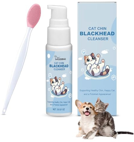 Cutiolly Kit per Pulizia del Mento del Gatto,Kit per Cura Dell'acne per Gatt,Detergente per Il Mento del Gatto,Lozione Detergente per l'Acne del Gatto,con Spazzola per la Pulizia Dell'acne