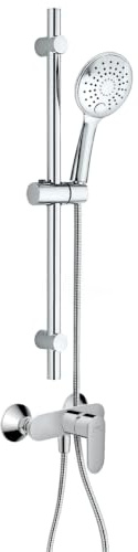 Belvit Hansgrohe Vernis Blend Einhebel Duschset, Chrom | Keramikmischsystem, Kopfbrause, Handbrause 3 Strahlarten, Temperaturbegrenzung, Duschstange 85 cm, Duschsystem