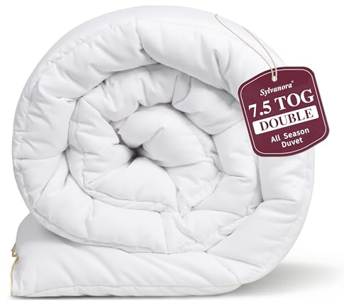 Sylvanora Double Duvet 7.5 Tog, All Year Round Bed Quilt, 200x200cm White | Luxury Hotel Comfort , Soft & Breathable , Lightweight Warmth , Box Stitched with Corner Tabs , Ideal for Spring & Summer
