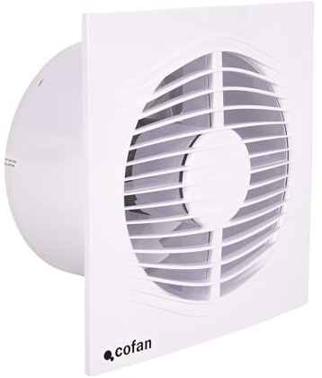 Cofan Extractor de Baño Silencioso Ø150 mm, Ventilador Extractor con Antirretorno, Panel Frontal Ultrafino, Protección IP45, Color Blanco, Ventilación de Baño, Aseo y Cocina