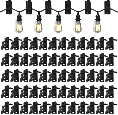 Ajsdvog 60 Pcs Outdoor Light Hooks Heavy Duty Screw-in Black | Weatherproof Hooks & Clips for Garden Fence, Festoon, Fairy Lights, Christmas, Party & Birthday Decorations